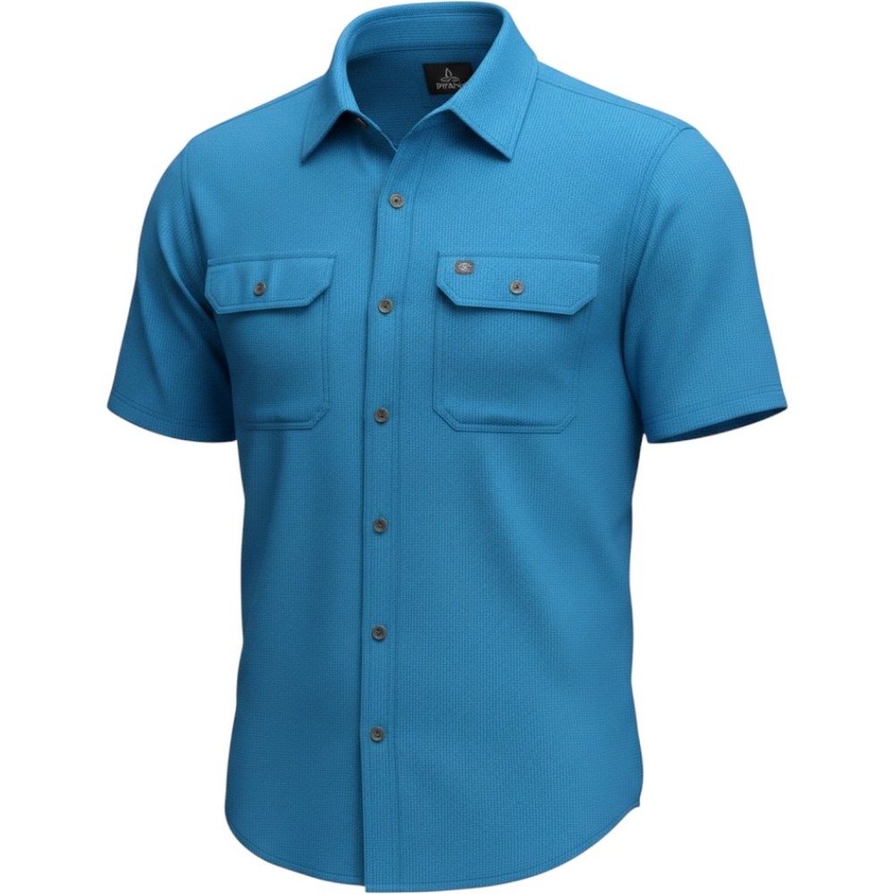 Prana Button Down Shirt Mens Small Blue Excellent Short Sleeve Hiking Utility